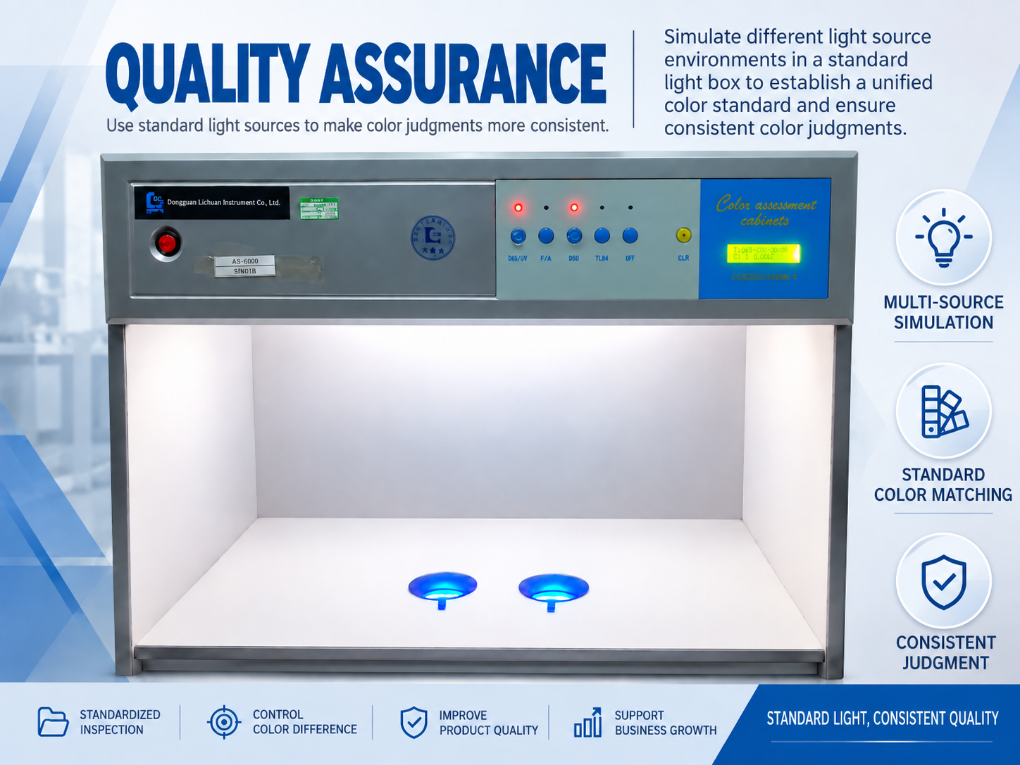 Cabina luce con sorgenti standardizzate per il confronto del colore delle lenti